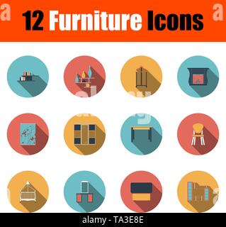 Furniture Icon Set. Flat Design With Long Shadow. Vector illustration. Stock Vector