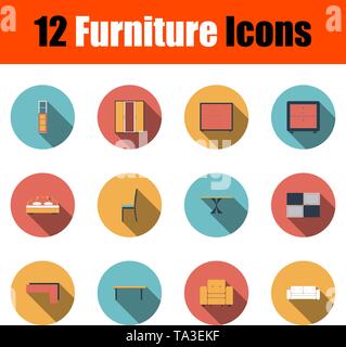 Furniture Icon Set. Flat Design With Long Shadow. Vector illustration. Stock Vector