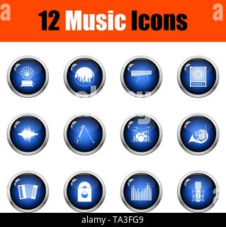 Music Icon Set. Glossy Button Design. Vector Illustration. Stock Vector