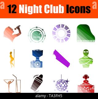 Night Club Icon Set. Flat Color Ladder Design. Vector Illustration. Stock Vector