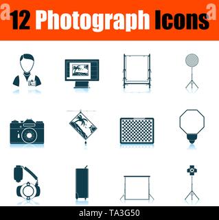 Photograph Icon Set. Shadow Reflection Design. Vector Illustration. Stock Vector