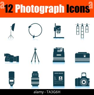 Photograph Icon Set. Shadow Reflection Design. Vector Illustration. Stock Vector
