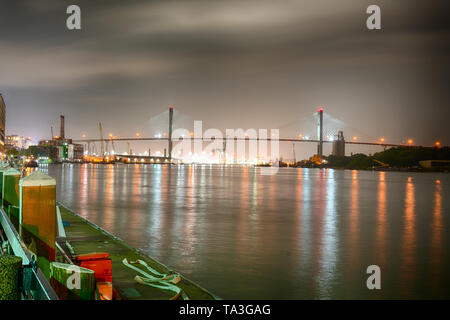 Night on the Savannah River in Savannah Georgia Stock Photo