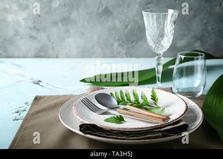 Simple table setting in restaurant Stock Photo