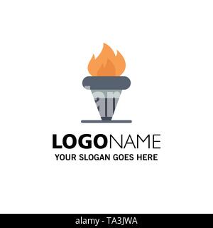 Flame, Games, Greece, Holding, Olympic Business Logo Template. Flat Color Stock Vector