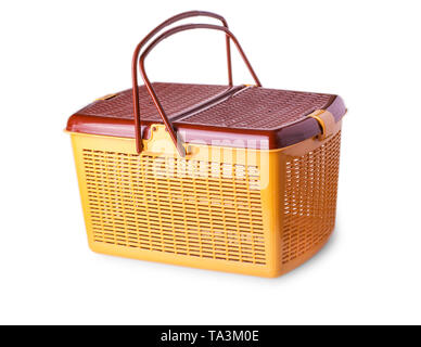 Hand craft plastic basket isolated white Stock Photo