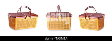 Hand craft plastic basket isolated white Stock Photo