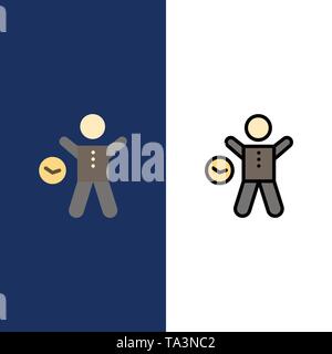 Exercise, Gym, Time, Health, Man  Icons. Flat and Line Filled Icon Set Vector Blue Background Stock Vector