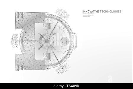 Low poly white banking vault door. Steel safety money storage. 3D cash wealth finance business concept. Closed save lock box protect system online Stock Vector