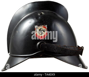 A helmet for members of the fire brigade adapted from a fire fighter helmet of the 19th century historic, historical, State, state-controled, state-run, organisations, organizations, organization, organisation, object, objects, stills, clipping, clippings, cut out, cut-out, cut-outs, utensil, piece of equipment, utensils, Additional-Rights-Clearance-Info-Not-Available Stock Photo