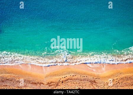 Idyllic Cote d'Azur sand beach aerial view, Villefranche sur Mer, France Stock Photo