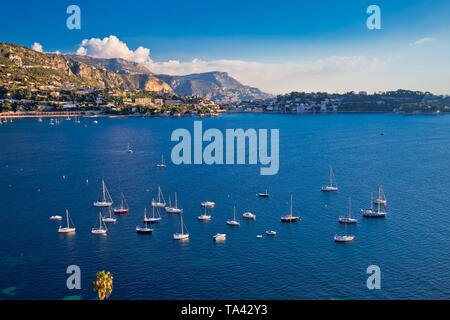 Villefranche sur Mer idyllic French riviera bay and Cap Ferrat view, Alpes-Maritimes region of France Stock Photo