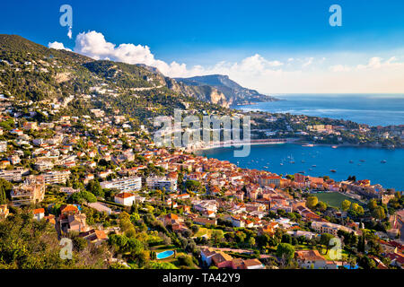 Villefranche sur Mer and French riviera coastline aerial view, Alpes-Maritimes region of France Stock Photo