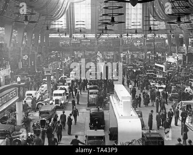 Overview of an exhibition hall of the British International Motor Show at the Olympia in London. Stock Photo