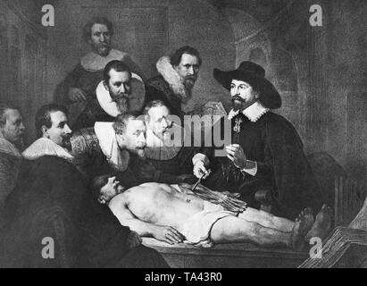The painting by Dutch painter Rembrandt illustrates the dissection of a corpse. Stock Photo