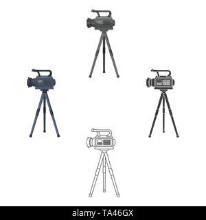 Movie camera on a tripod. Making a movie single icon in cartoon,black style vector symbol stock illustration . Stock Vector