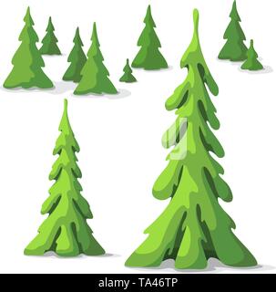 Pine tree set. Trees of different size. Stock Vector