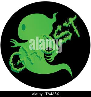 green ghost logo on a black background with the inscription Stock Vector
