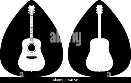 A set of acoustic classic guitars of lack on white background. String musical instruments. Cute flat cartoon style. Vector illustration Stock Vector