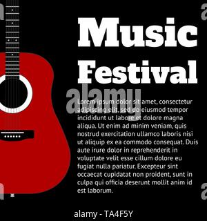 Black Template for banner or poster with guitar and place for text. Vector illustration Stock Vector