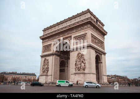 Paris, France - 15.01.2019: Arc De Triump, located in the middle of the Place Charles de Gaulle, square from which 12 streets emanate Stock Photo