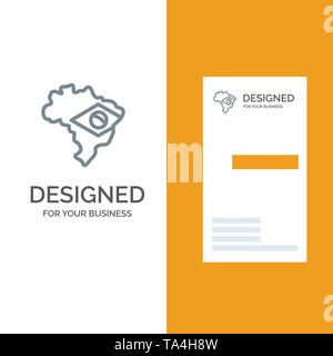 Map, Flag, Brazil Grey Logo Design and Business Card Template Stock Vector