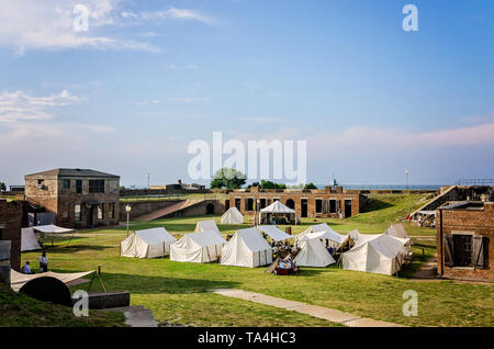 Civil War reenactors camp at Fort Gaines during a reenactment of the 150th Battle of Mobile Bay, Aug. 2, 2014, in Dauphin Island, Alabama. Stock Photo