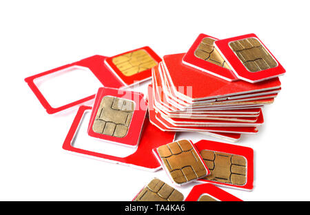 Sim cards on white background Stock Photo