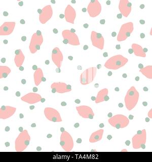 Vector seamless pattern hand drawn polka dot paint brush. Abstract endless background. The texture of the paint in pastel color of pink and mint Stock Vector