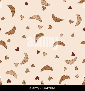 Croissants Doodle design. Baking vector illustration. Wrapping paper. Seamless pattern background. Stock Vector