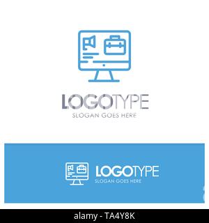 Computer, Bag, Speaker, Job Blue outLine Logo with place for tagline Stock Vector