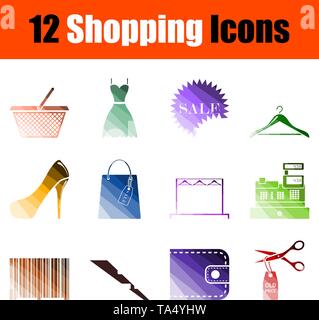 Shopping Icon Set. Flat Color Ladder Design. Vector Illustration. Stock Vector