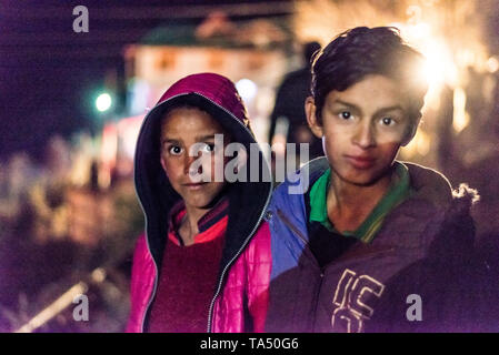 Kullu, Himachal Pradesh, India - December 07, 2018 : Portrait of local boys in himalayas Stock Photo