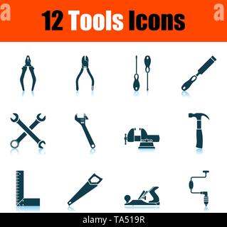 Tools Icon Set. Shadow Reflection Design. Vector Illustration. Stock Vector