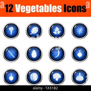 Vegetables Icon Set. Glossy Button Design. Vector Illustration. Stock Vector