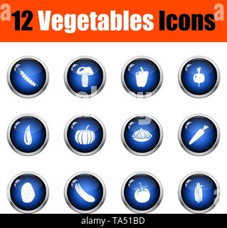 Vegetables Icon Set. Glossy Button Design. Vector Illustration. Stock Vector