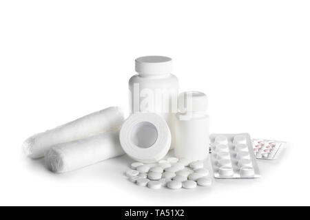 Items from first aid kit on white background Stock Photo - Alamy