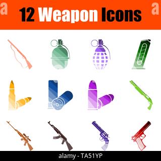 Weapon Icon Set. Flat Color Ladder Design. Vector Illustration. Stock Vector