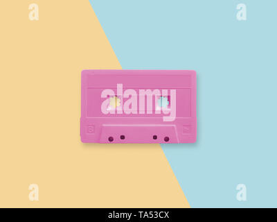 retro pink cassette tape on a pastel duotone background Stock Photo