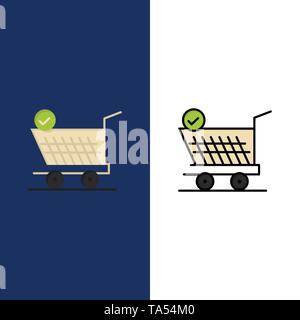 Trolley, Retail, Shopping, Cart  Icons. Flat and Line Filled Icon Set Vector Blue Background Stock Vector