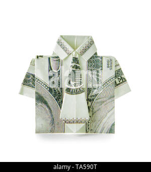 Origami shirt made of dollar banknote on white background Stock Photo