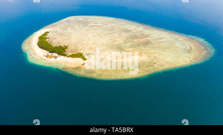 Starfish Island, Puerto Princesa, Palawan. Island hopping Tour at Honda Bay, Palawan. An island of white sand with mangroves. Atoll with a white island, view from above. Stock Photo