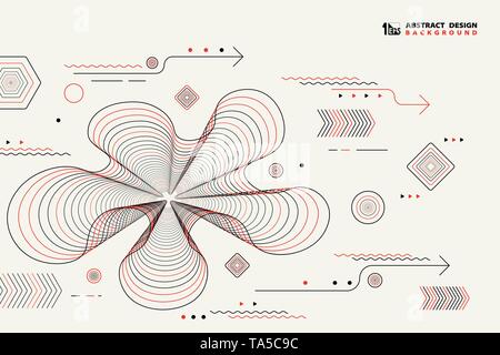 Abstract lines geometric vector elements design black and red color decoration. You can use for ad, poster, artwork, print, cover design, artwork. Stock Vector
