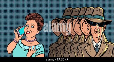 Spies eavesdropping a telephone conversation women Stock Vector