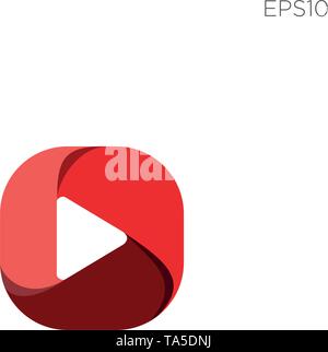 red play button for video or music logo template vector illustration Stock Vector