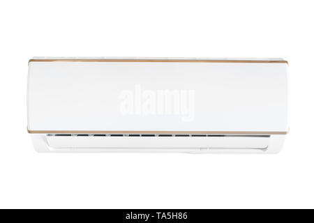 White split system air conditioning unit. Isolated on white, clipping path included Stock Photo