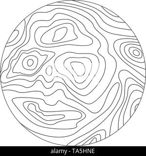 vector abstract circular map pattern with wavy lines. black and white topographic line contours. simple round map design Stock Vector