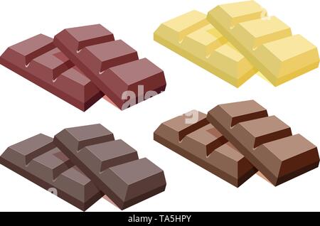 vector collection of dark chocolate, milk chocolate and white chocolate bars isolated on white background. candy bar design. eps10 illustration Stock Vector