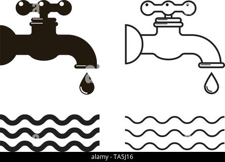 vector water tap icons isolated on white background. symbol of water drop from the tap. leaky water faucet illustration Stock Vector