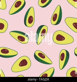 vector avocado seamless pattern. healthy organic food illustration. background of avocado fruit cuts Stock Vector